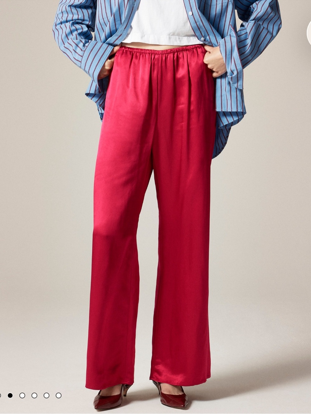 J. Crew Red Satin Wide-Leg Pants